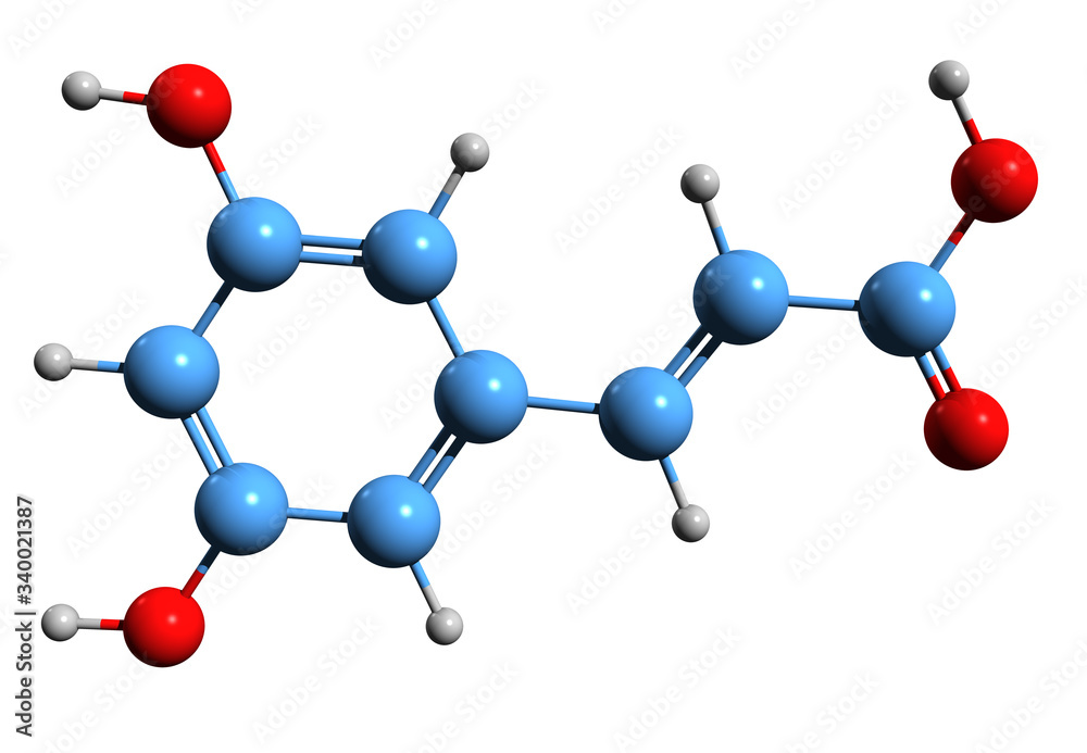 3D image of 3,5-Dihydroxycinnamic acid skeletal formula - molecular chemical structure of isomer of caffeic acid isolated on white background
3D image of 3,5-Dihydroxycinnamic acid skeletal formula - molecular chemical structure of isomer of caffeic acid isolated on white background