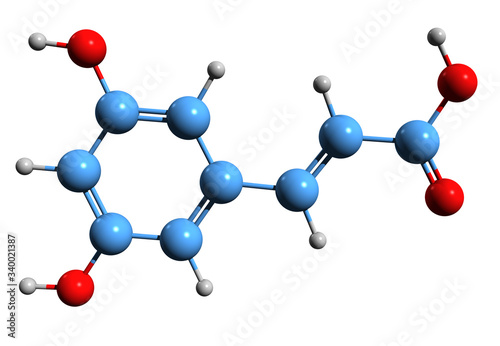 3D image of 3,5-Dihydroxycinnamic acid skeletal formula - molecular chemical structure of  isomer of caffeic acid isolated on white background
 photo