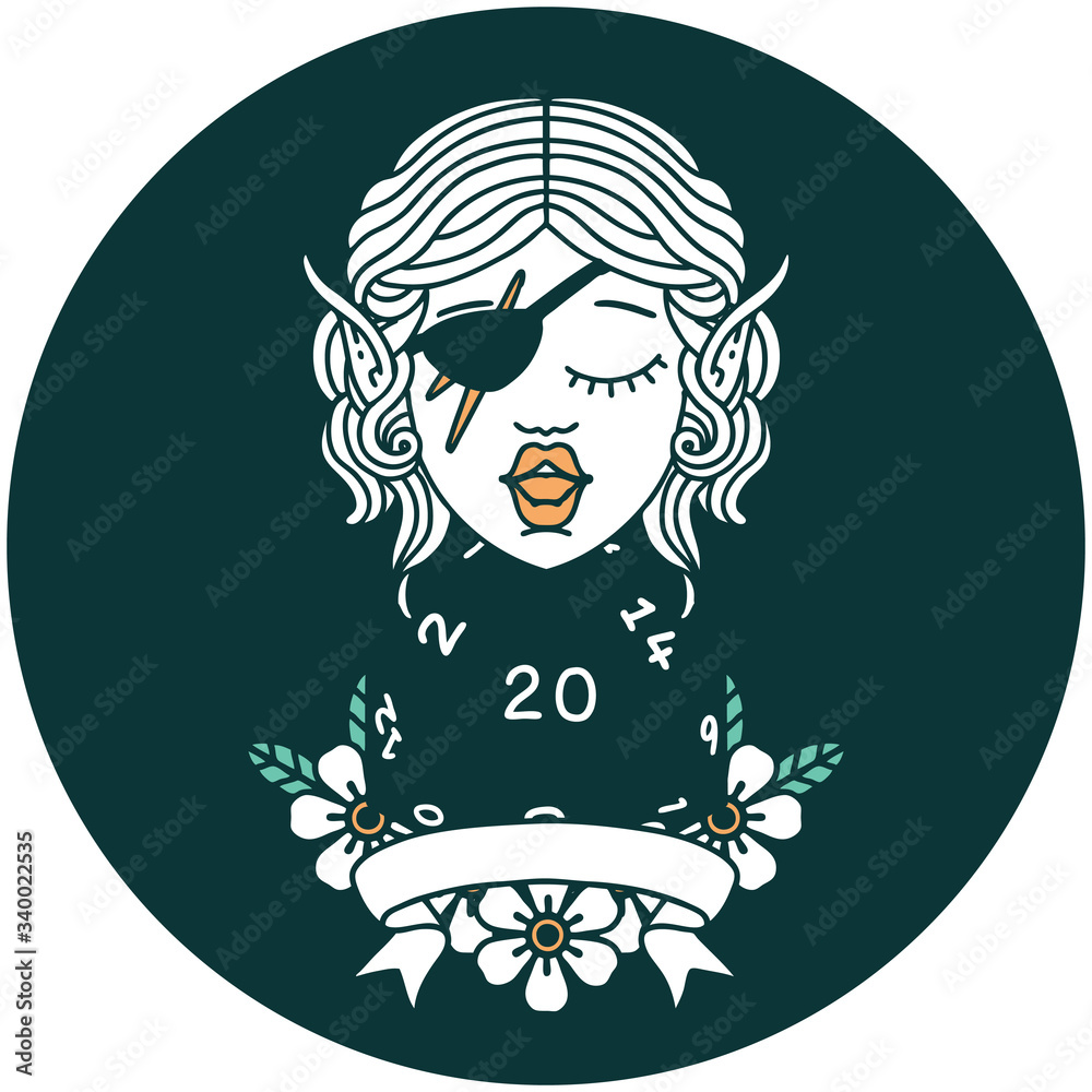 elf rogue character with natural twenty dice roll icon elf rogue character with natural twenty dice roll icon