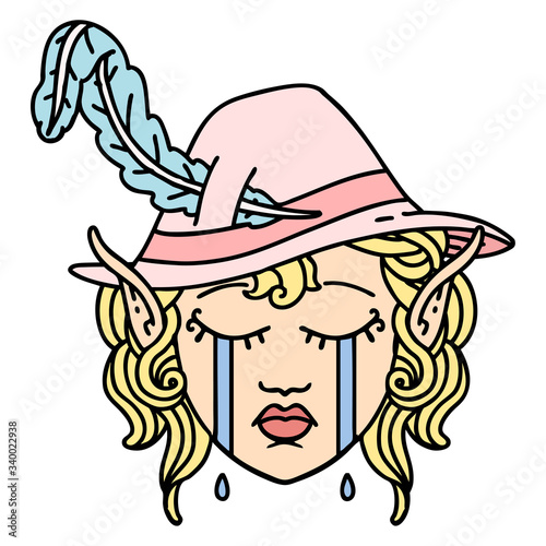 crying elf bard character face illustration
