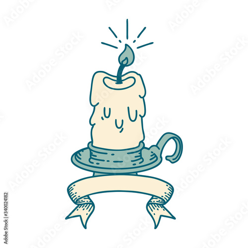 banner with tattoo style spooky melting candle