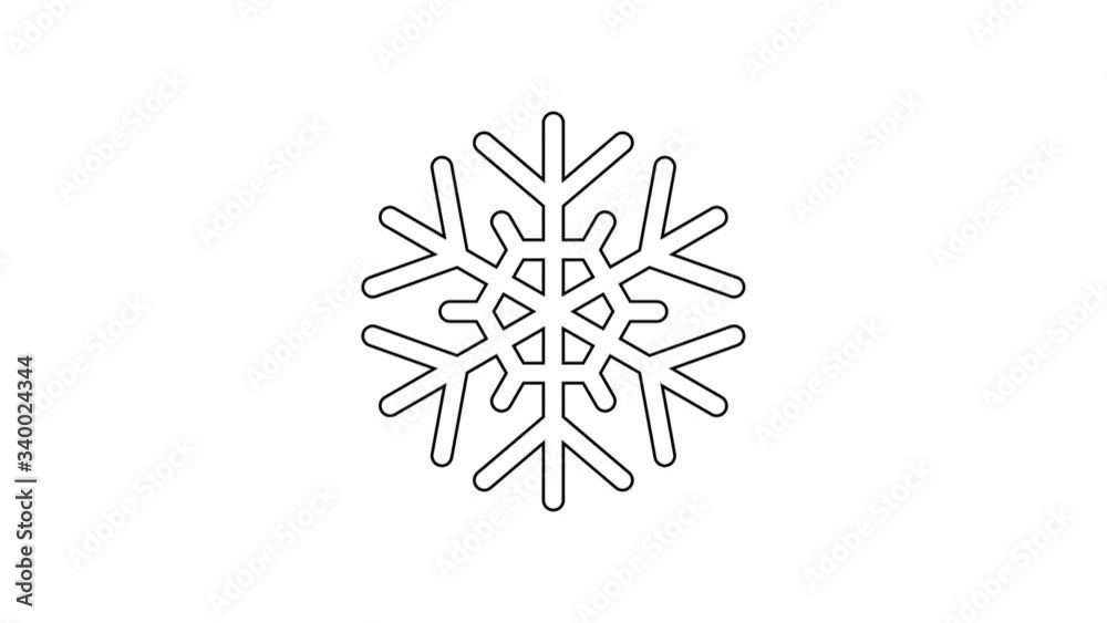 Black line Snowflake icon isolated on white background. 4K Video motion graphic animation Black line Snowflake icon isolated on white background. 4K Video motion graphic animation