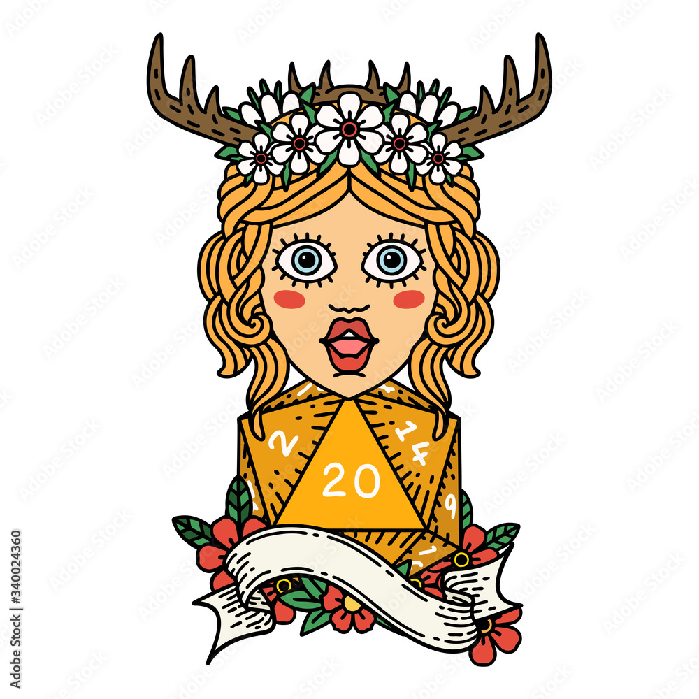 human druid with natural twenty dice roll illustration human druid with natural twenty dice roll illustration