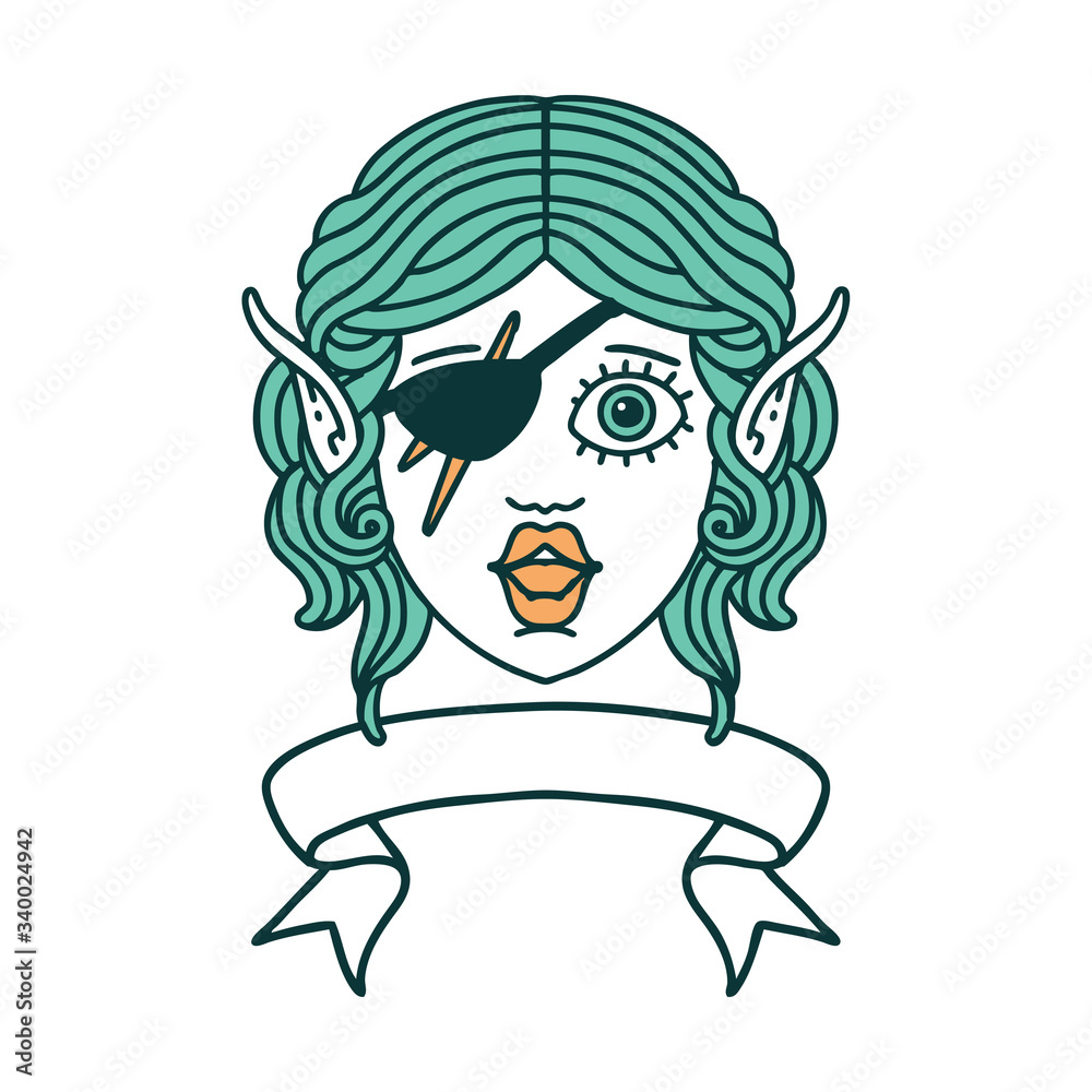 elf rogue character face with banner illustration elf rogue character face with banner illustration