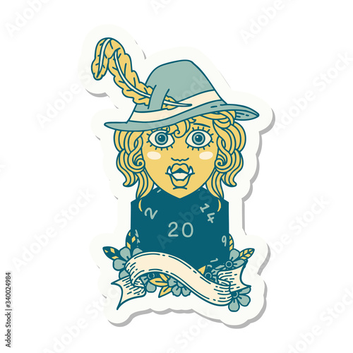 singing half orc bard with natural twenty dice roll sticker