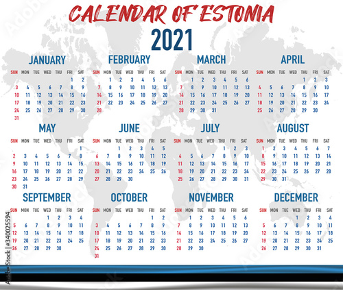 Estonia Calendar with flag. Month, day, week. Simply flat design. Vector illustration background for desktop, business, reminder, planner