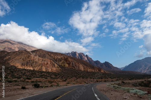 Road in a mountain valley at the Andes