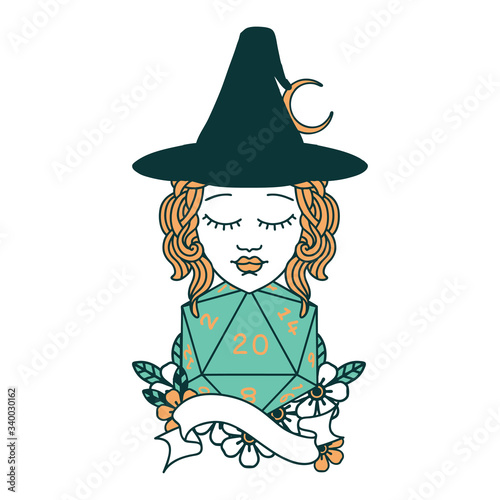 human mage with natural twenty dice roll illustration