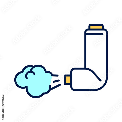 Throat spray line color icon. Pharmaceutical drug. Asthma inhaler. Pictogram for web page, mobile app, promo. 