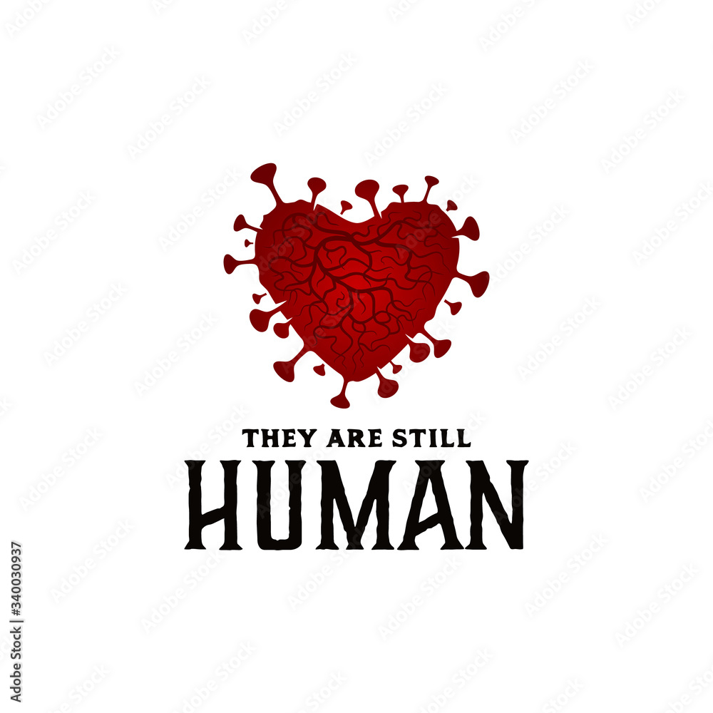 Heart Love with Corona Virus Form for Social Care Humanity Logo Design