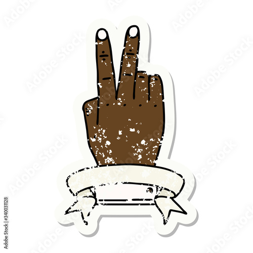 victory v hand gesture with banner illustration