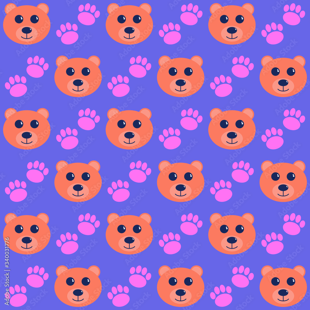 Fototapeta premium Bear and Foot Seamless Vector Pattern for Background and Set