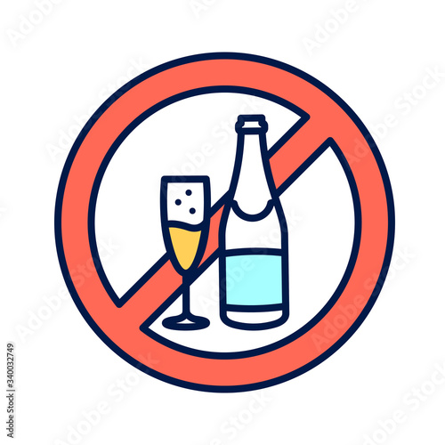 Alcohol allergy line color icon. Healthy lifestyle. Alcohol intolerance. Pictogram for web page, mobile app, promo.Editable stroke.