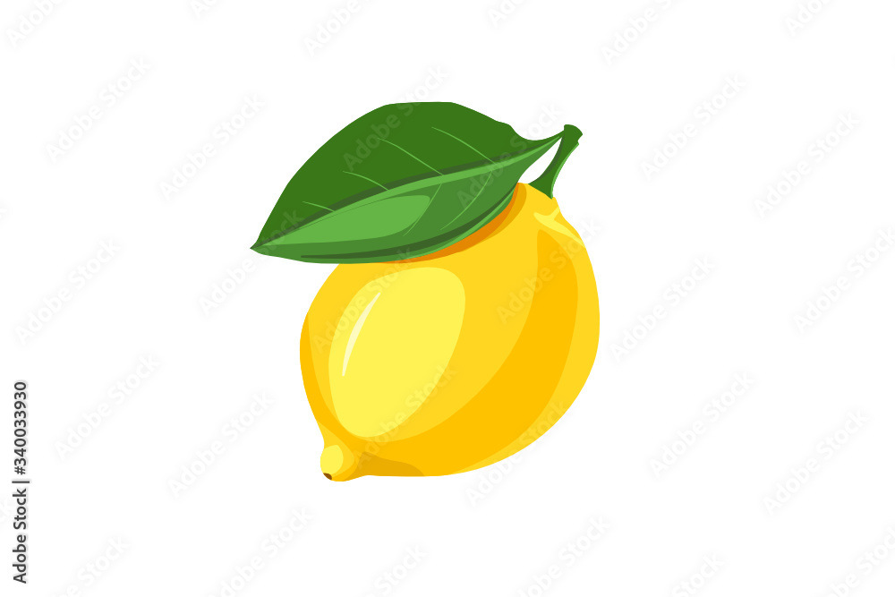 Lemon low poly illustration. Whole fruit with a green leaf. Isolated on a white background. Lemon low poly illustration. Whole fruit with a green leaf. Isolated on a white background.