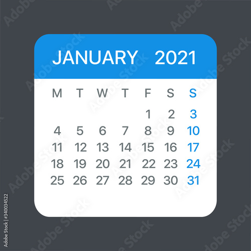 January 2021 Calendar Leaf - Vector template graphic Illustration