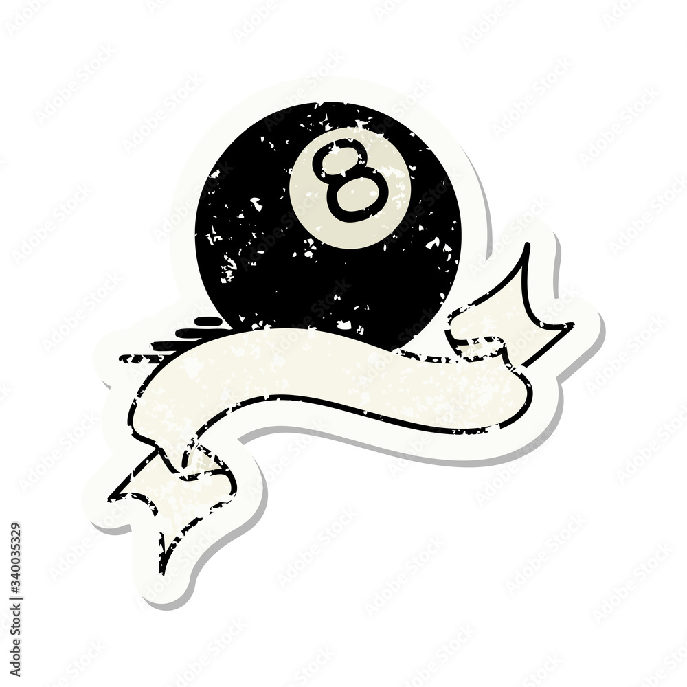 grunge sticker with banner of a 8 ball grunge sticker with banner of a 8 ball