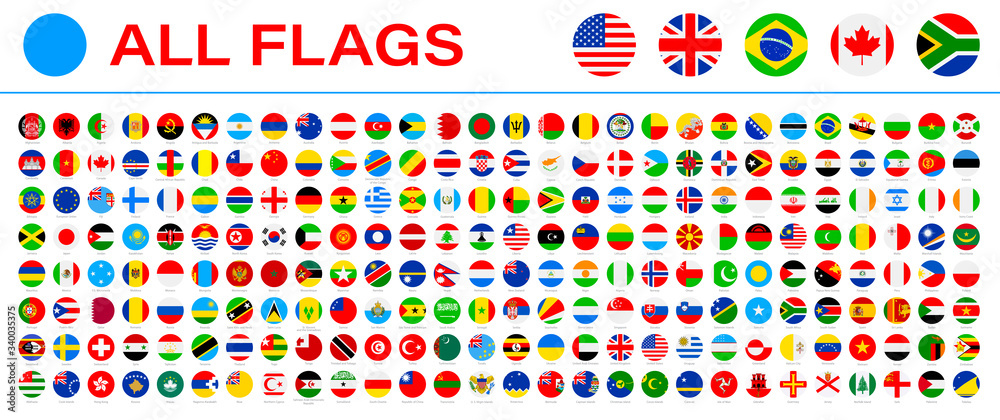 All World Flags - Vector Round Flat Icons. 2020 versions of flags All World Flags - Vector Round Flat Icons. 2020 versions of flags