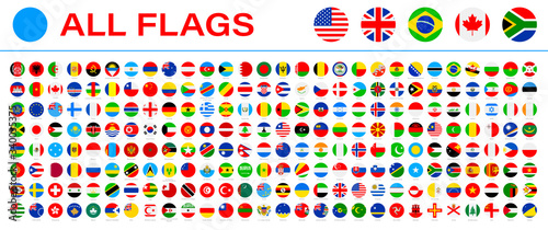 All World Flags - Vector Round Flat Icons. 2020 versions of flags