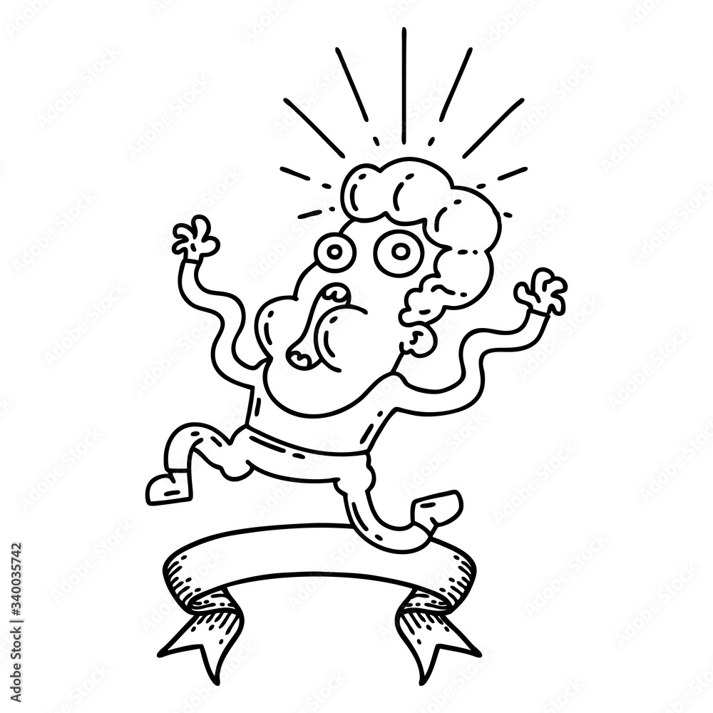 Fototapeta premium banner with black line work tattoo style frightened man