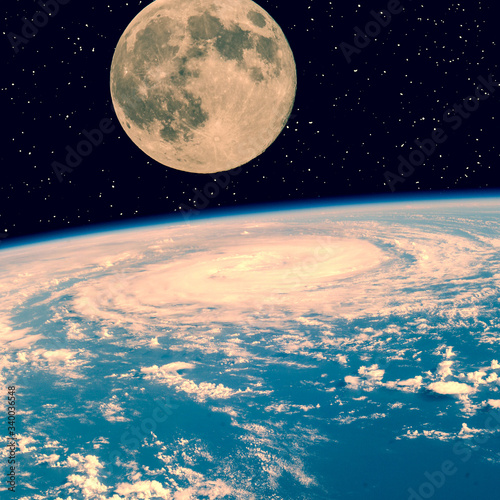 Earth and moon. Science theme. Outer space. The elements of this image furnished by NASA. photo