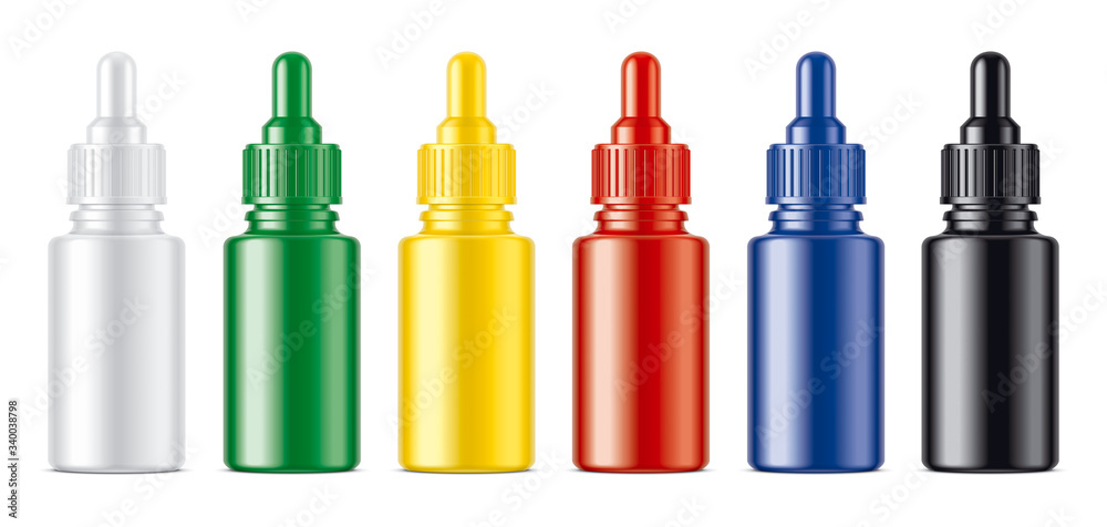 Colored Droppers Bottles set. Matt surface, Non-transparent version. Colored Droppers Bottles set. Matt surface, Non-transparent version.