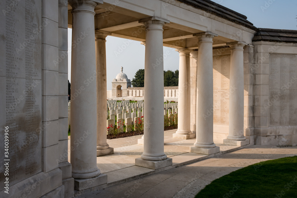 Tyne Cot, Belgium - Sep 2014: World War One British cemetery and gravestones