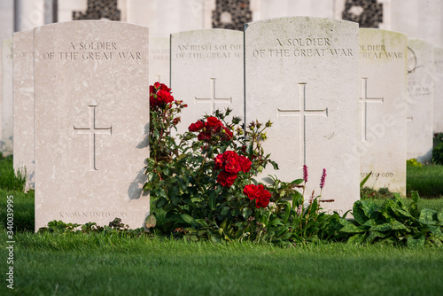 Tyne Cot, Belgium - Sep 2014: World War One British cemetery and gravestones photo