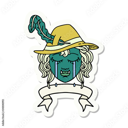 crying orc bard character with banner sticker