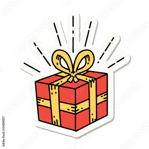 sticker of tattoo style christmas present