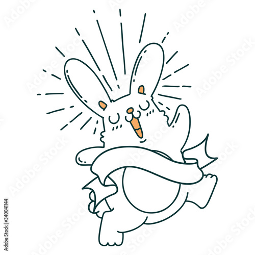 banner with tattoo style prancing rabbit