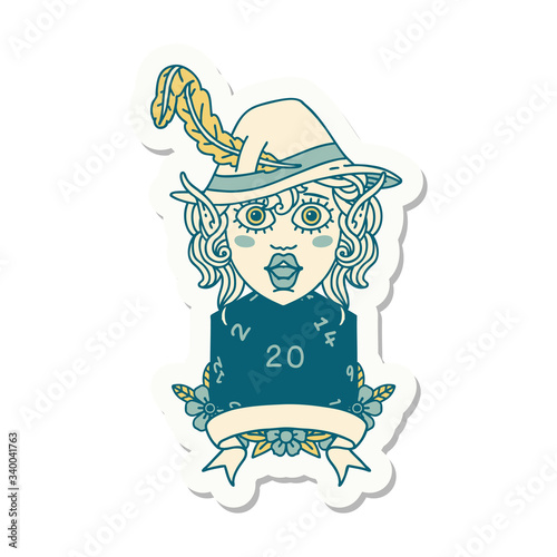 elf bard with natural twenty dice roll sticker