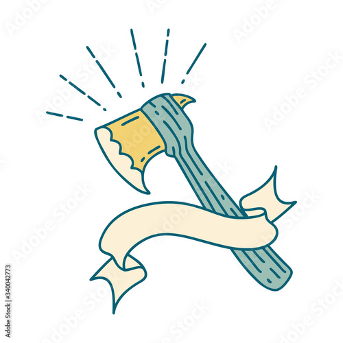 banner with tattoo style hatchet axe