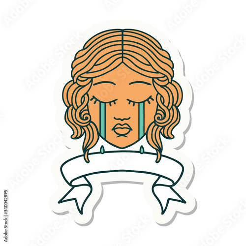 tattoo sticker with banner of female face crying