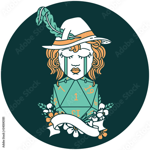 crying human bard with natural 1 D20 roll icon