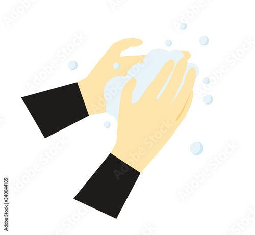 Keep a clean badge. Hand wash illustration. Sign and illustration of virus prevention. A man or woman washes his hands with soap. The fight against germs. Compliance with hygiene rules.