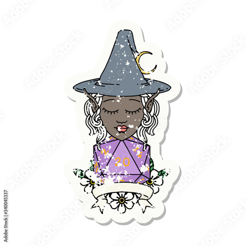 elf mage character with natural twenty dice roll illustration