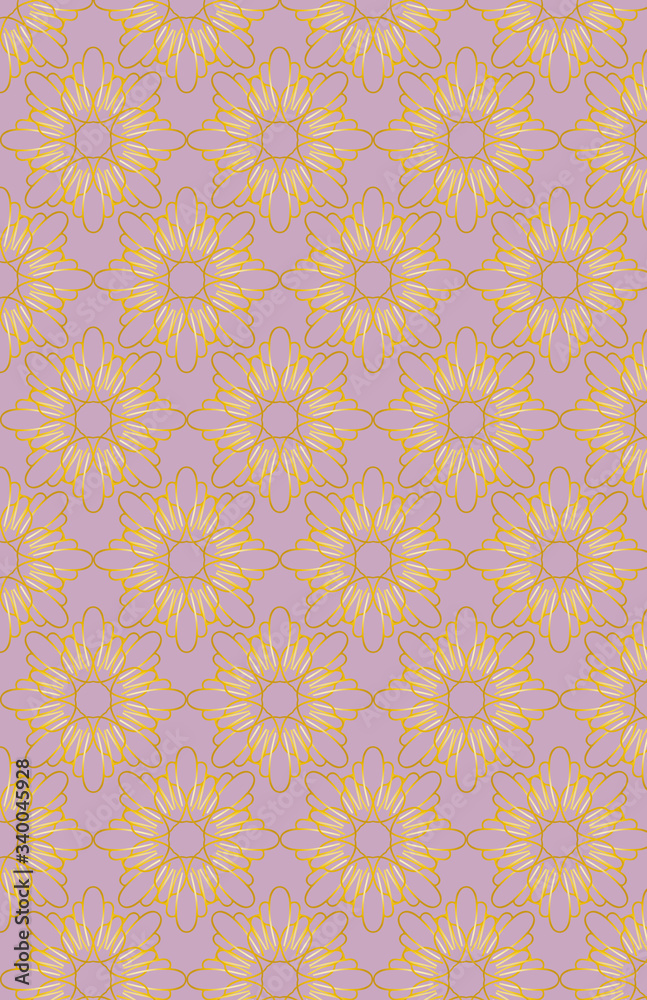 Floral design pattern in gold on pink background Floral design pattern in gold on pink background
