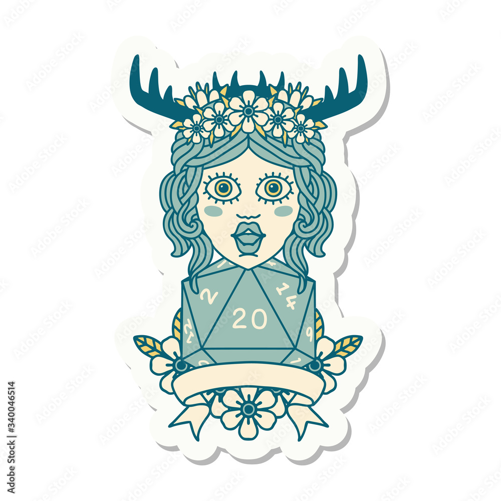 human druid with natural 20 dice roll sticker human druid with natural 20 dice roll sticker
