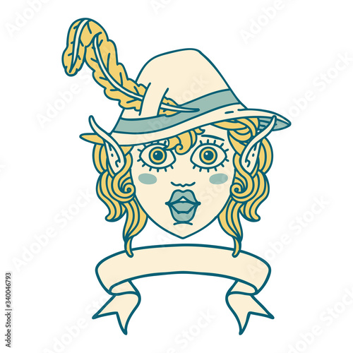 elf bard character face with banner illustration