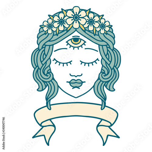 tattoo with banner of female face
