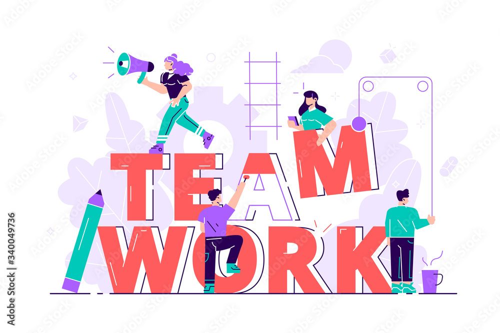 Businessmen together build word teamwork Businessmen together build word teamwork