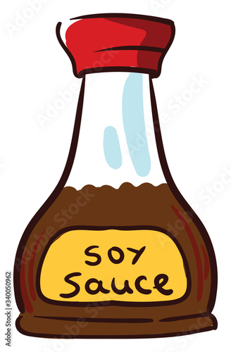 Soy sauce in bottle, illustration, vector on white background