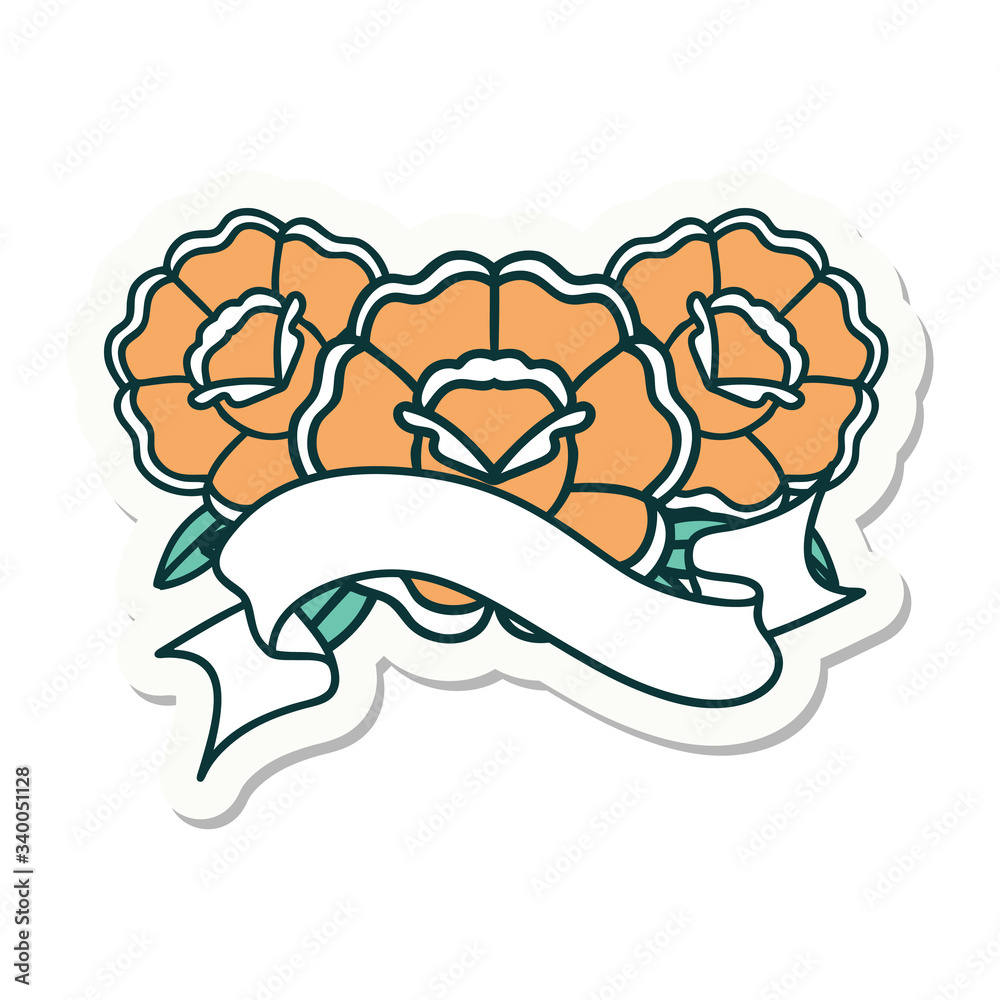 tattoo sticker with banner of a bouquet of flowers tattoo sticker with banner of a bouquet of flowers