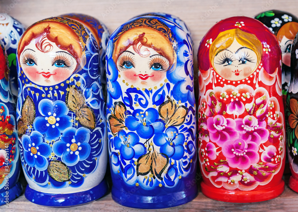Russian wooden doll matryoshka. Traditional souvenir from Russia is a nesting doll.