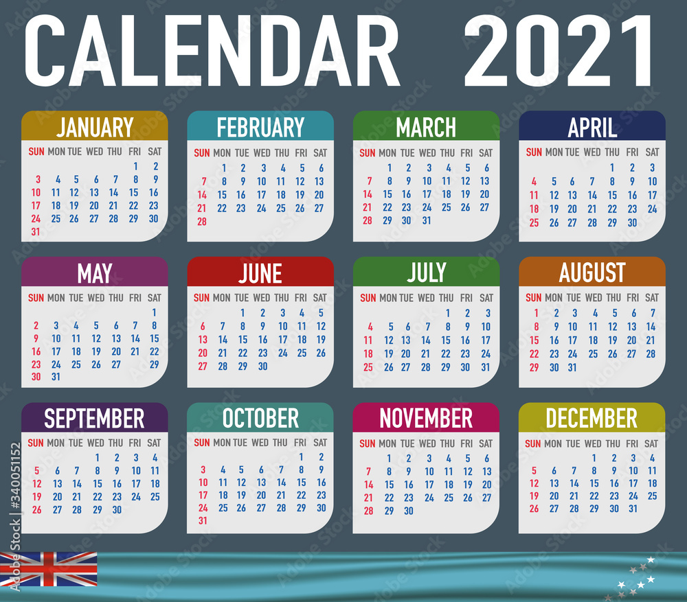 Tuvalu Calendar with flag. Month, day, week. Simply flat design. Vector illustration background for desktop, business, reminder, planner Tuvalu Calendar with flag. Month, day, week. Simply flat design. Vector illustration background for desktop, business, reminder, planner