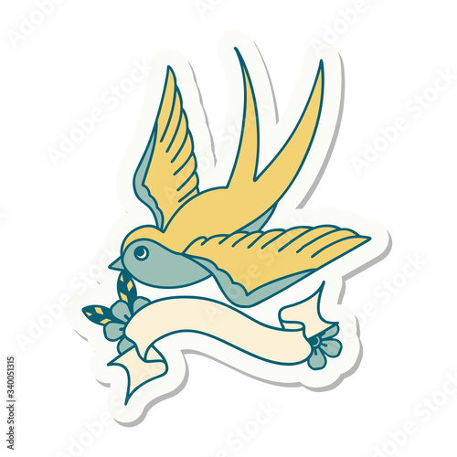 tattoo sticker with banner of a swallow