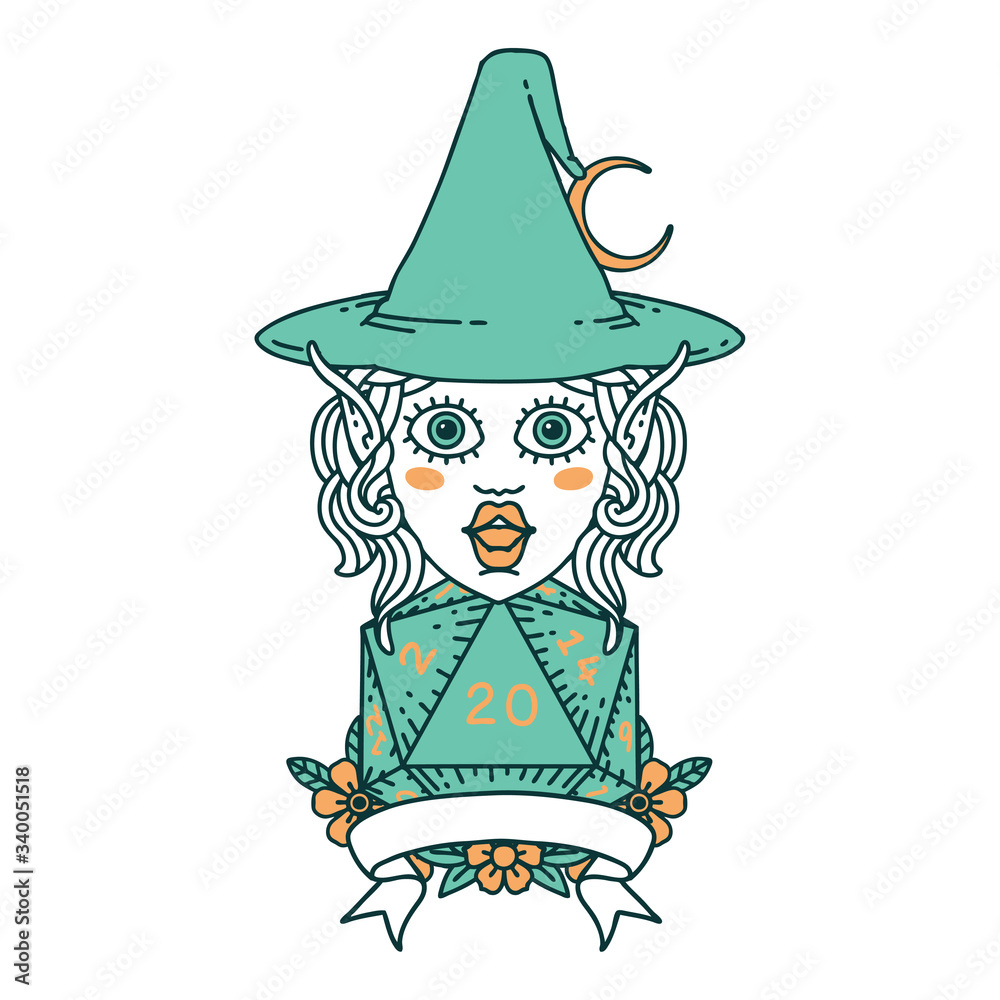 elf mage character with natural twenty dice roll illustration elf mage character with natural twenty dice roll illustration