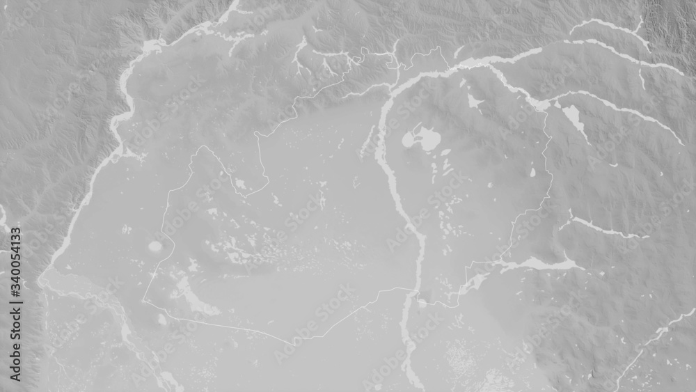 West Kazakhstan, Kazakhstan - outlined. Grayscale