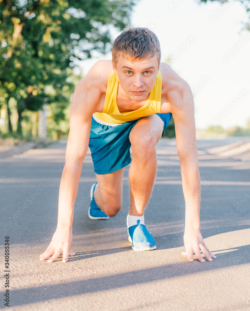 Runner in start position. Runner in start position.