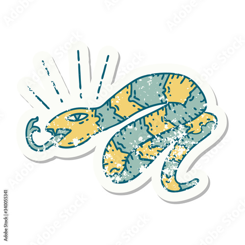 grunge sticker of tattoo style hissing snake